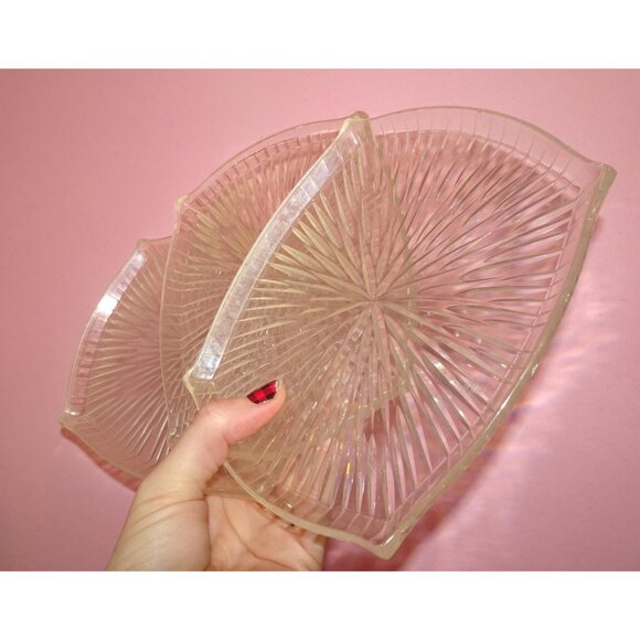 Vintage Three Clear Lucite Atomic Starburst Snack Trays trinket dish 1950s retro - Picture 10 of 13